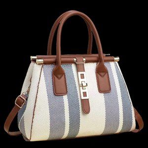 Nola-2 Single Striped Ladies Handbag - Blue